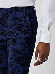 Twisted Tailor Blue Jackalope Suit Trousers With Floral Flocking - Image 3 of 4