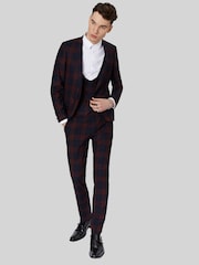 Twisted Tailor Red Ginger Skinny Fit Tartan Jacket - Image 1 of 6