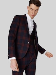 Twisted Tailor Red Ginger Skinny Fit Tartan Jacket - Image 2 of 6