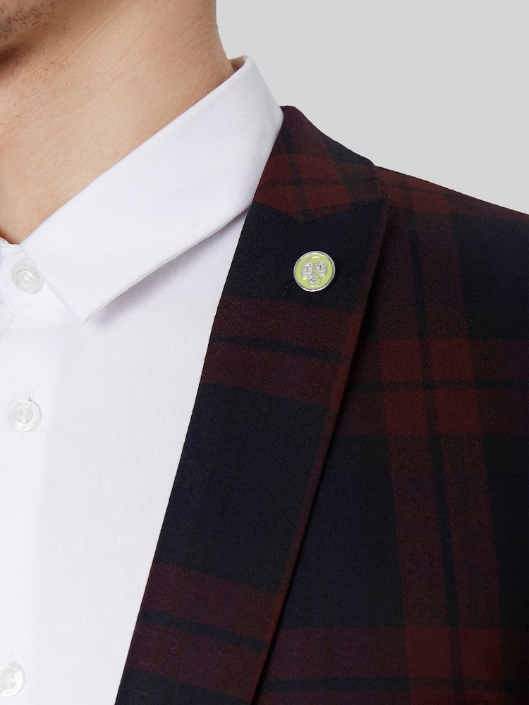 Twisted Tailor Red Ginger Skinny Fit Tartan Jacket - Image 4 of 6