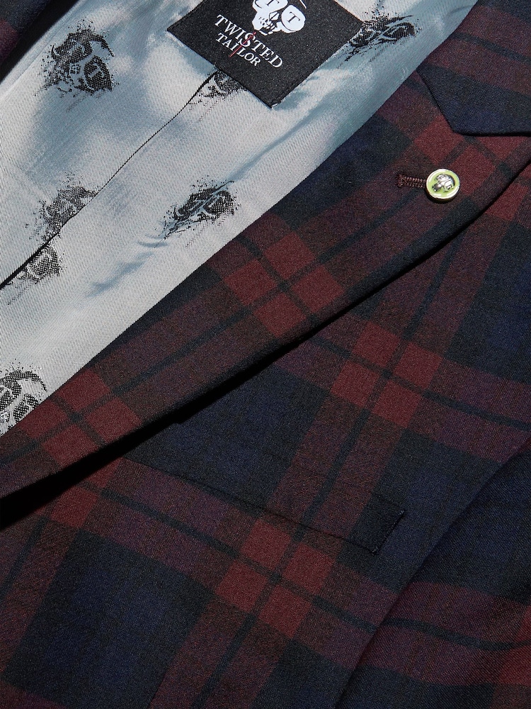 Twisted Tailor Red Ginger Skinny Fit Tartan Jacket - Image 6 of 6
