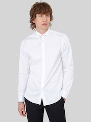 Twisted Tailor White Lynton Skinny Fit Collar Bar 100% Cotton Shirt - Image 1 of 4
