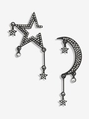 Mood Silver Tone Star and Moon Drop Earrings - Image 1 of 4