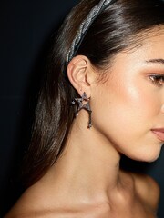 Mood Silver Tone Star and Moon Drop Earrings - Image 4 of 4