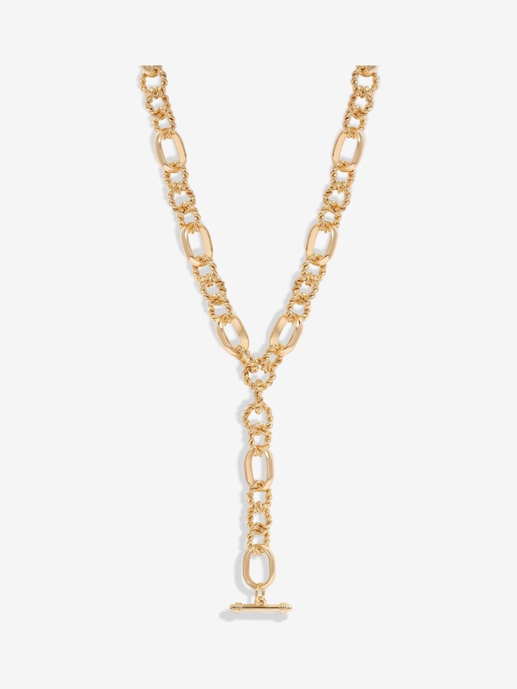 Mood Gold Tone Textured Chain T-Bar Necklace - Image 1 of 3