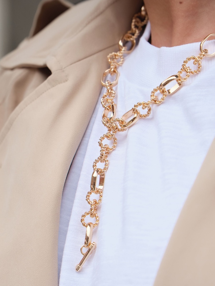 Mood Gold Tone Textured Chain T-Bar Necklace - Image 3 of 3