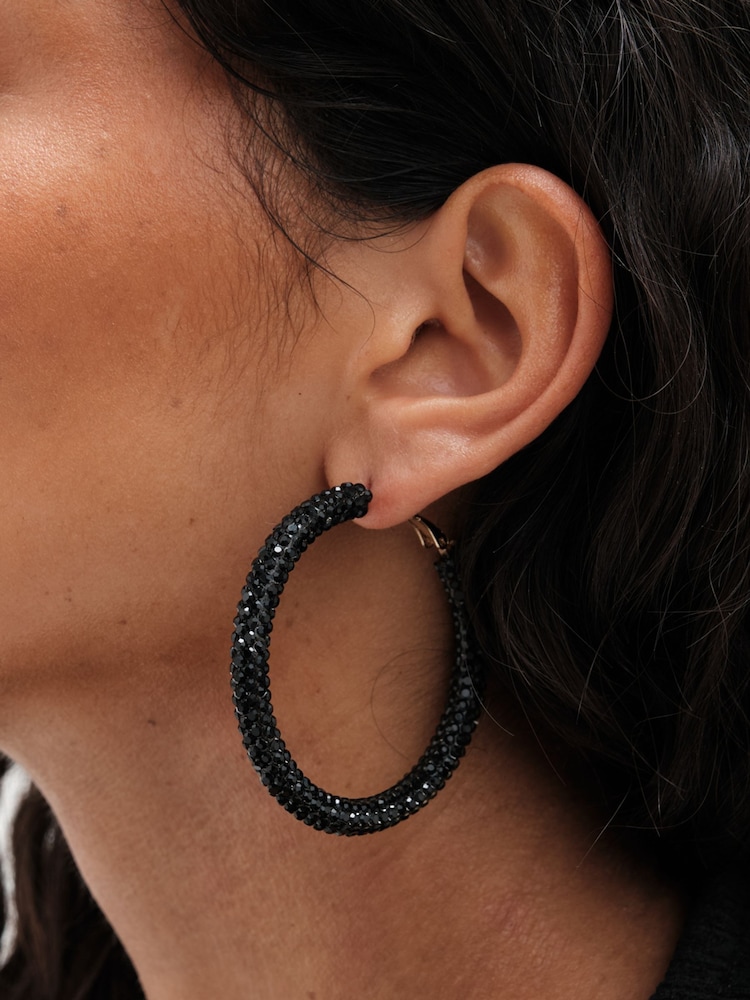 Mood Gold Tone Crystal Pave Tube Hoop Earrings - Image 2 of 3