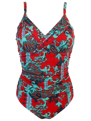 Pour Moi Red Cannes Ruched Tummy Control Swimsuit - Image 3 of 4