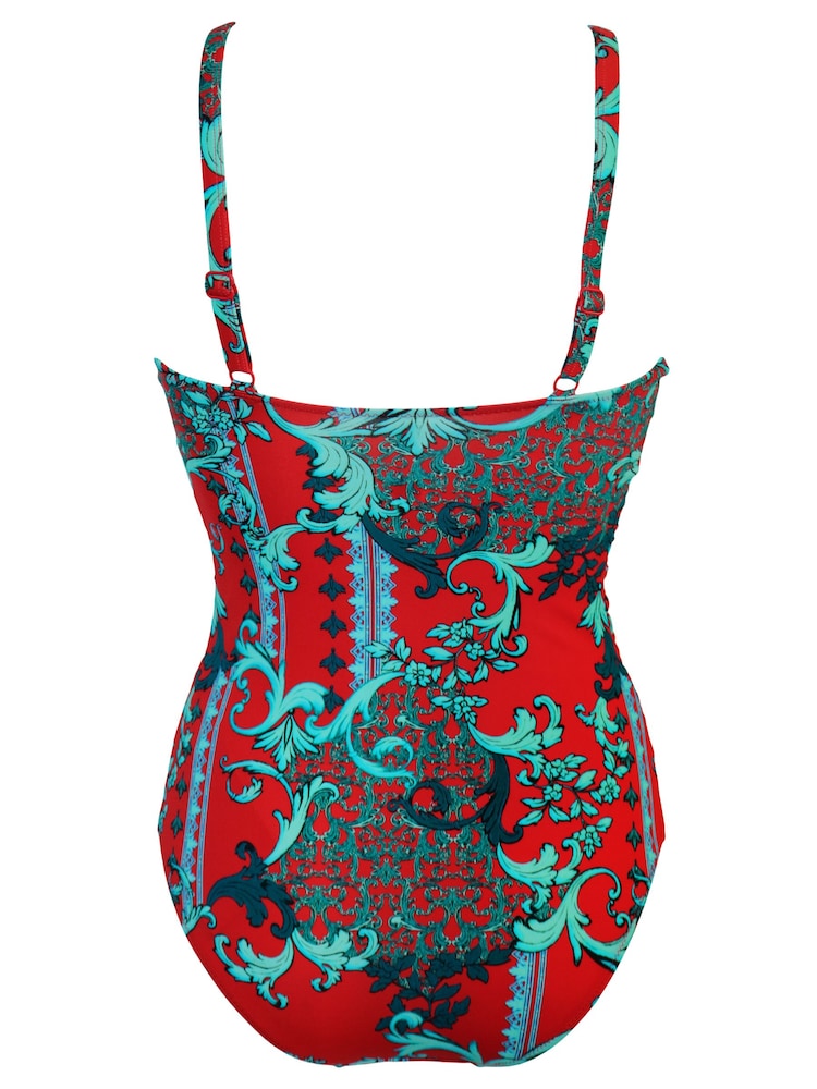 Pour Moi Red Cannes Ruched Tummy Control Swimsuit - Image 4 of 4