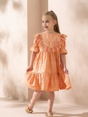 Angel & Rocket Orange Allegra Lace Trim 100% Cotton Dress - Image 1 of 5