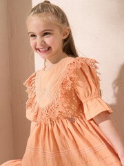 Angel & Rocket Orange Allegra Lace Trim 100% Cotton Dress - Image 3 of 5