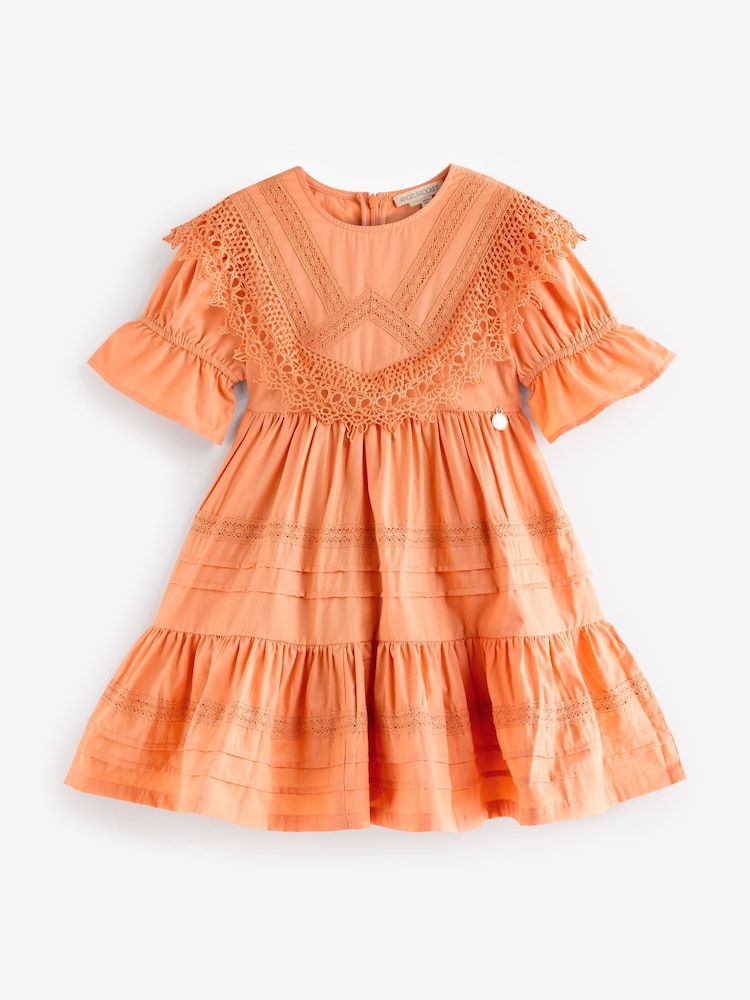 Angel & Rocket Orange Allegra Lace Trim 100% Cotton Dress - Image 5 of 5