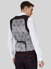 Twisted Tailor Red Skinny Fit Ginger Tartan Waistcoat - Image 2 of 5