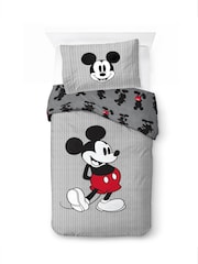 Disney Grey Mickey Mouse Stripes Duvet Cover and Pillowcase Set - Image 1 of 6