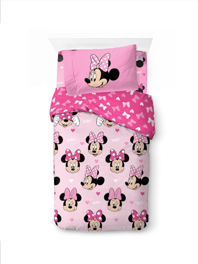 Disney Pink Minnie Mouse Hearts Love Duvet Cover Fitted Sheet and Pillowcase Set - Image 2 of 6