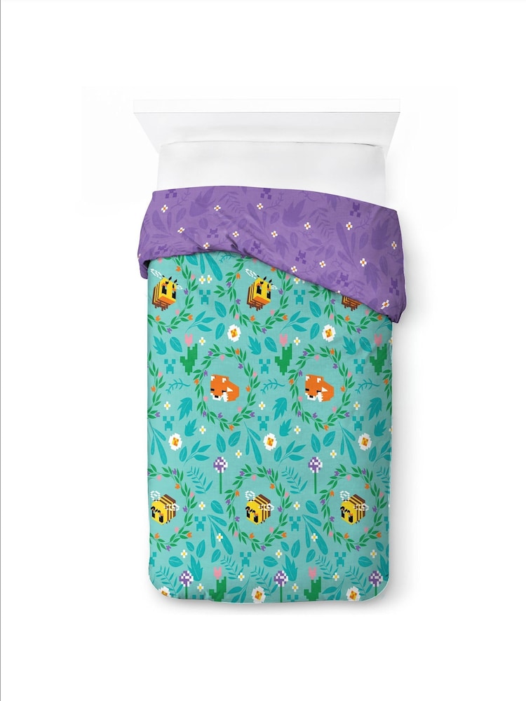 Minecraft Blue Floral Duvet Cover and Pillowcase Set - Image 2 of 6 Minecraft Blue Floral Duvet Cover and Pillowcase Set - Image 2 of 6
