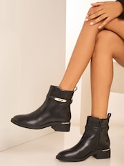 Lipsy Black Wide Fit Block Heel Faux Leather Lock Strap Ankle Boots - Image 1 of 4