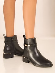 Lipsy Black Wide Fit Block Heel Faux Leather Lock Strap Ankle Boots - Image 3 of 4