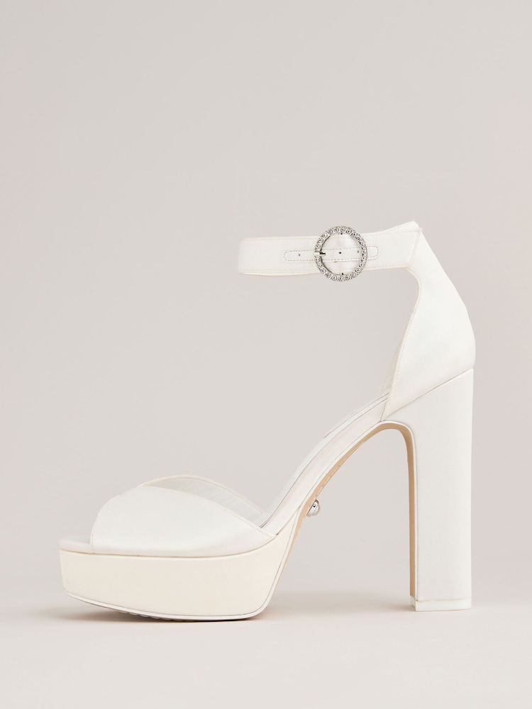 Lipsy White Satin Glitter Embellished Bridal Platform Sandals - Image 5 of 5