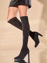 Lipsy Black Over The Knee Mid Heeled Faux Suede Boots - Image 2 of 4