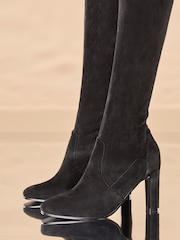 Lipsy Black Over The Knee Mid Heeled Faux Suede Boots - Image 3 of 4