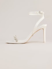 Lipsy White Occasion Ivory Satin Embellished Bridal Strappy Mid Heel Wedding Sandals - Image 6 of 6
