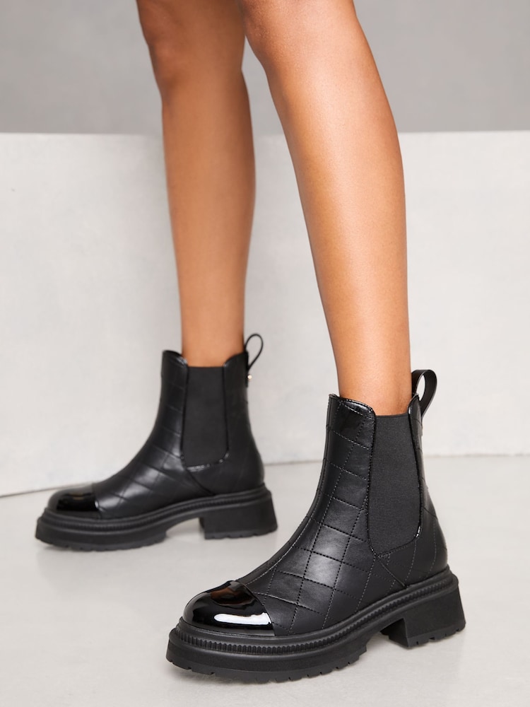 Lipsy Black Quilted Toecap Faux Leather Chunky Chelsea Boots - Image 1 of 4