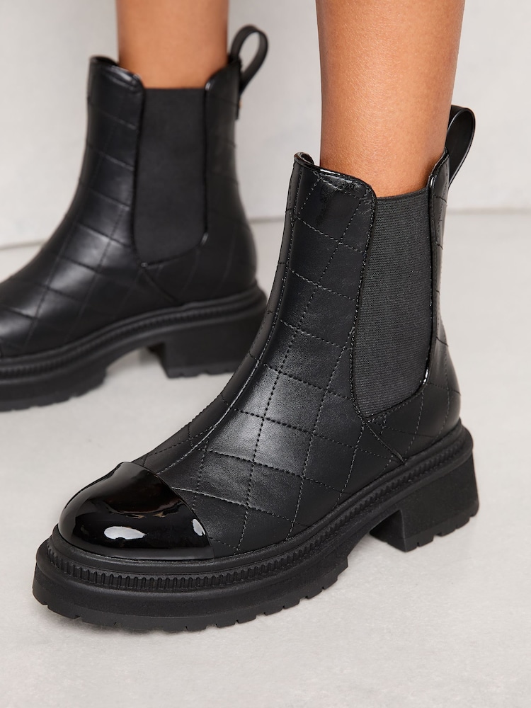 Lipsy Black Quilted Toecap Faux Leather Chunky Chelsea Boots - Image 2 of 4