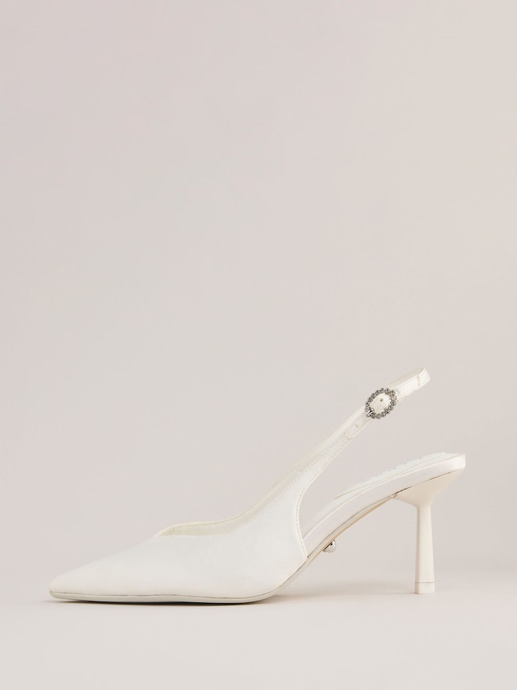 Lipsy White Occasion Ivory Satin Kitten Heel Slingback Bridal Wedding Courts - Image 5 of 5