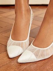 Lipsy White High Stiletto Mid Heel Bridal Mesh Courts - Image 3 of 5