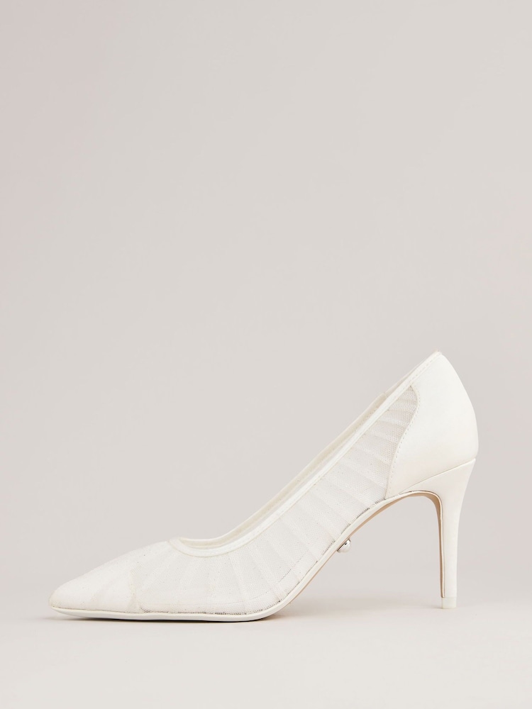 Lipsy White High Stiletto Mid Heel Bridal Mesh Courts - Image 5 of 5