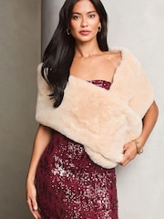 Кремовый - Lipsy Cosy Faux Fur Scarf Shawl - Image 3 of 4