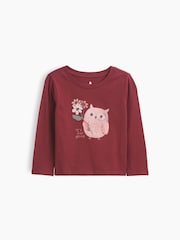 Gap Burgundy Owl Graphic Long Sleeve T-Shirt (6mths-5yrs) - Image 1 of 2