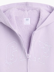 Gap Lilac Purple Bow Sherpa-Lined Logo Zip-Up Hoodie (4-13yrs) - Image 5 of 5