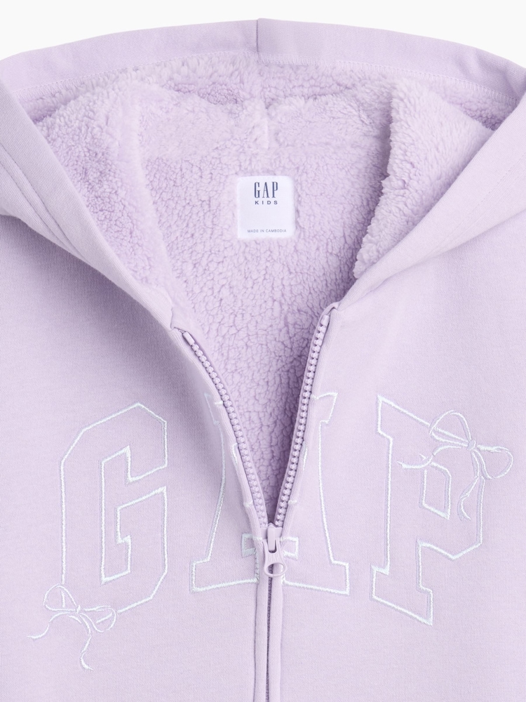 Gap Lilac Purple Bow Sherpa-Lined Logo Zip-Up Hoodie (4-13yrs) - Image 5 of 5 Gap Lilac Purple Bow Sherpa-Lined Logo Zip-Up Hoodie (4-13yrs) - Image 5 of 5