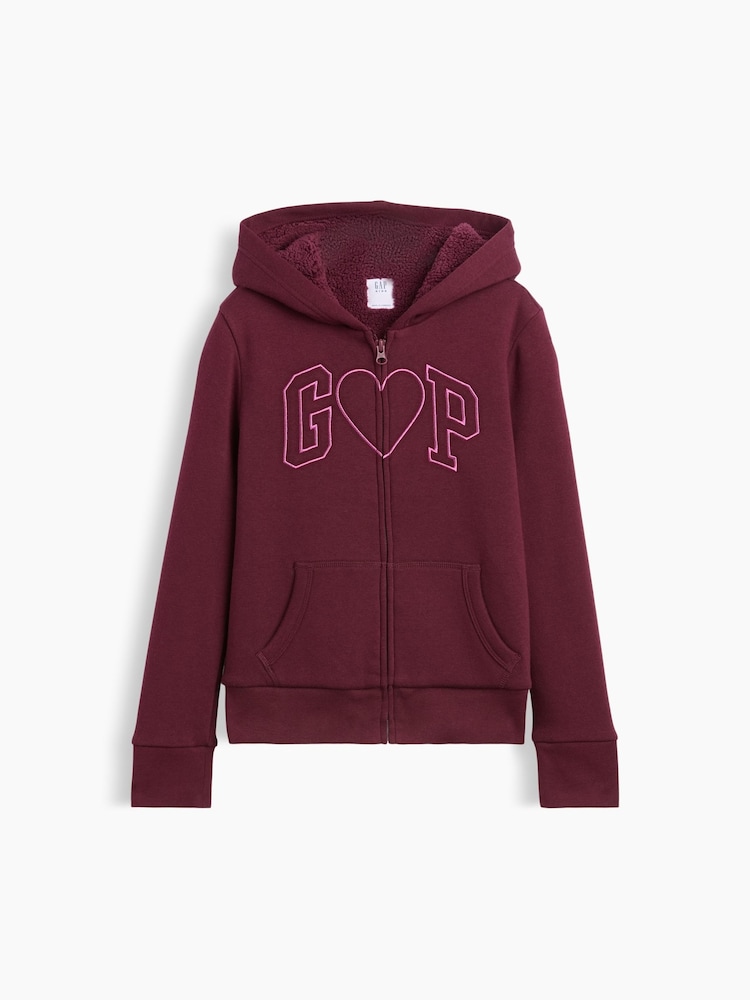 Srdce Burgundy - Gap Sherpa-Lined Logo Zip-Up Hoodie (4-13yrs) - Obrázek 1 z 3