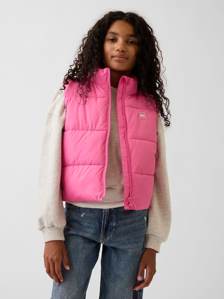 Gap Pink Relaxed Puffer Vest (4-13yrs) - Image 1 of 5 Gap Pink Relaxed Puffer Vest (4-13yrs) - Image 1 of 5