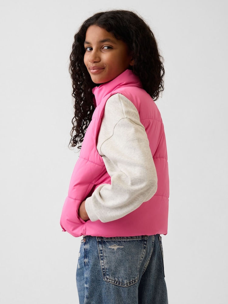 Gap Pink Relaxed Puffer Vest (4-13yrs) - Image 2 of 5 Gap Pink Relaxed Puffer Vest (4-13yrs) - Image 2 of 5