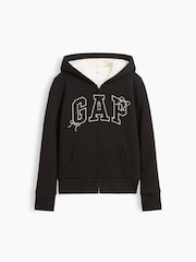 Černý - Gap Sherpa-Lined Logo Zip-Up Hoodie (4-13yrs) - Obrázek 1 z 3