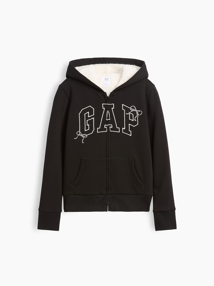 Černý - Gap Sherpa-Lined Logo Zip-Up Hoodie (4-13yrs) - Obrázek 1 z 3