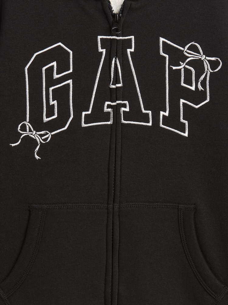 Černý - Gap Sherpa-Lined Logo Zip-Up Hoodie (4-13yrs) - Obrázek 3 z 3