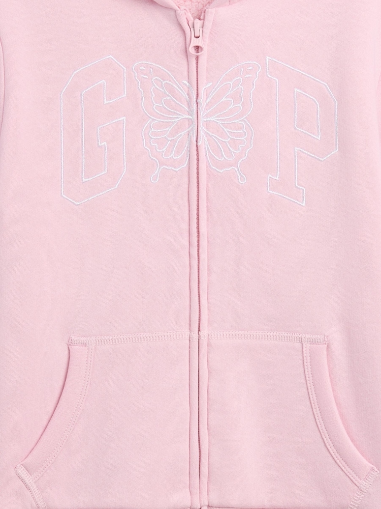 Růžová s motýly - Gap Sherpa-Lined Logo Zip-Up Hoodie (4-13yrs) - Obrázek 3 z 3