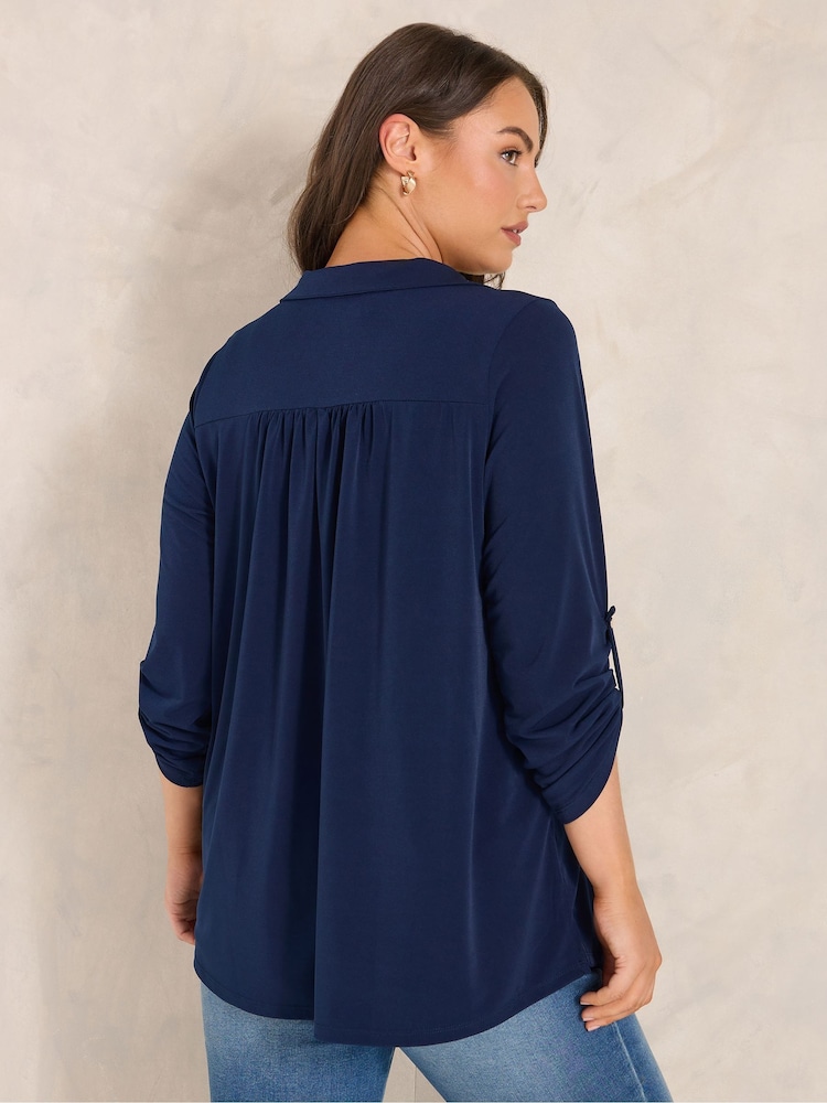 Evans Blue Collared Jersey Shirt - Image 2 of 6