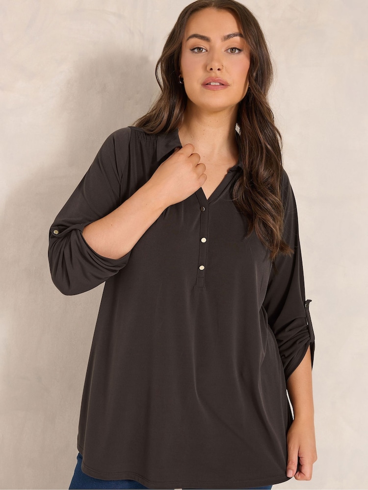 Evans Brown Collared Jersey Shirt - Image 1 of 6