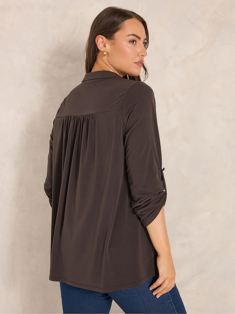 Evans Brown Collared Jersey Shirt - Image 2 of 6