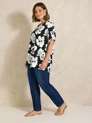 Evans Black Floral V-Neck Top - Image 2 of 4