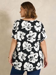 Evans Black Floral V-Neck Top - Image 3 of 4