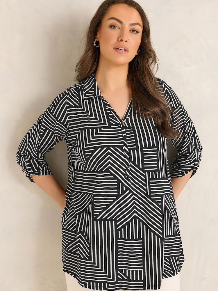 Evans Black Printed Collared Jersey Shirt - Image 1 of 6
