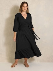 Evans Black Textured Wrap Dress - Image 1 of 4