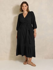 Evans Black Textured Wrap Dress - Image 2 of 4